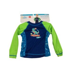 Sun Smart Kids Rash Guard Swim Tee Blue Green Dinosaur UPF 50+ Size 18-24 Months